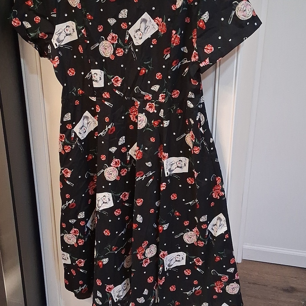 torrid Black Floral & Card Print Shirt Dress with Red Belt - Picture 9 of 9